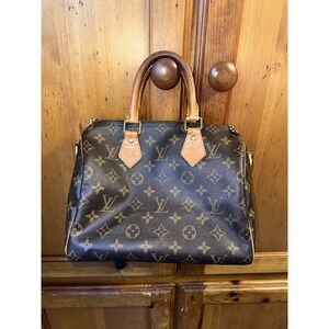 Louis Vuitton Speedy Bandouliere 25 Monogram Canvas Leather Brown Authentic USED